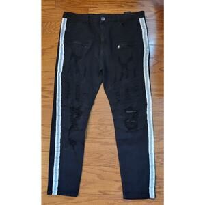 Waimea Men Black Distressed Dark Wash Denim Skinny Leg Jeans Size 38x29 (Actual)